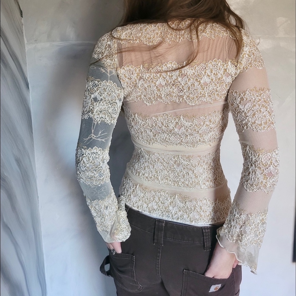 90s style nude boheme lace top